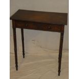 A small 19th Century mahogany rectangular side table with a single drawer in the frieze on turned