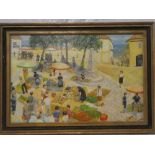 Peter Hipkiss - oil on canvas "Portuguese Vegetable Market", signed, inscribed to verso,