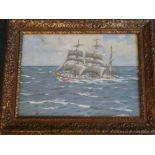 George Fagan Bradshaw - watercolour Three masted sailing ship at sea, signed,