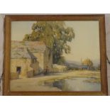 Littlejohn - watercolour Farmyard scene with figure and child, signed,