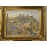 Artist Unknown - oil on board Town scene with castles in the distance,
