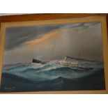 C**Kensington - gouache The Steamship River Derwent at Sea, signed and dated 1894,