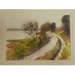Sue Lewington - watercolour "St Clement Path by Tresemble Pool", signed, inscribed to verso,