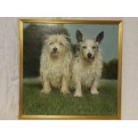 Beryl Chapple - oil on board Portrait of two long haired terriers,
