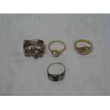 An 18ct gold dress ring set diamond chips, sapphire mounted dress ring,