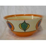A Clarice Cliff Bizarre pottery circular bowl with painted geometric decoration,