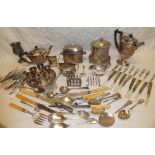 A selection of various electroplated items including a four-piece tea and coffee set, tray,