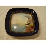 A Royal Worcester china square serving dish with painted "Guillemot" decoration signed Johnson,