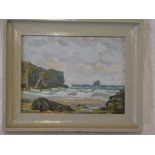Artist unknown - oil on board "A Windy Day St Agnes", indistinctly signed,