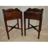 A pair of modern mahogany square occasional tables with single drawers in the friezes on square