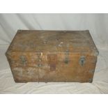 A 19th Century brass mounted camphor wood rectangular trunk with iron handles and hinged lid,