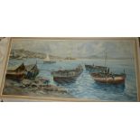 F** Hogeliz - oil on canvas Bay of Naples scene with fishing boats, signed,