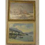 Artist Unknown - oil on canvas Mediterranean scene with boats, indistinctly signed,