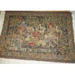 A Continental wool work tapestry panel depicting a classical landscape scene,