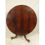 A Victorian rosewood circular turnover top breakfast table on octagonal tapered column and tripod