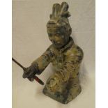 A painted terracotta figure of an kneeling Eastern warrior,