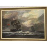 Alfred D Drew - oil on board Two sailing ships at sea, signed,