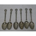 A set of six Victorian silver teaspoons with ornate handles,