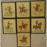 Seven matching hand coloured engravings of French Cavalry soldiers after Perchaubes,