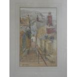Reginald Green - watercolour Coastal scene with cottages, signed,