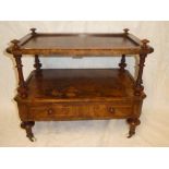 A Victorian inlaid figured walnut rectangular part whatnot with base drawer and turned supports