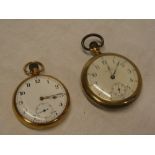A gentleman's 9ct gold pocket watch with circular enamelled dial in plain case and one other