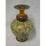 A 19th Century Doulton & Slaters patent pottery tapered vase with floral decoration on green and
