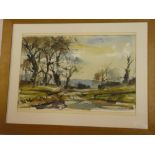 Artist Unknown - watercolour Estuary landscape, indistinctly signed,