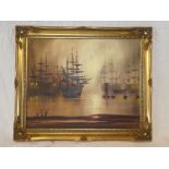 John Bampfield - oil on canvas Harbour scene with shipping, signed,