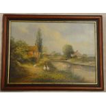 Ted Dyer - oil on canvas River scene with ducks, signed,