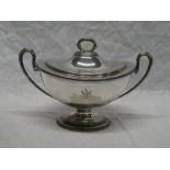 A good quality silver plated oval two-handled pedestal tureen and cover with decorated edge