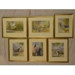 Malcolm Rogers - watercolours Six studies of Lifeguards on horseback in London, signed,