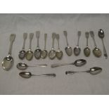 A selection of mainly 19th Century silver cutlery including "Fiddle" pattern table spoon,