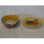 A Clarice Cliff Bizarre "Gay Day" pattern octagonal bowl with floral decoration,