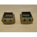 A pair of Royal Doulton Lambeth pottery square flower bowls with raised decoration,