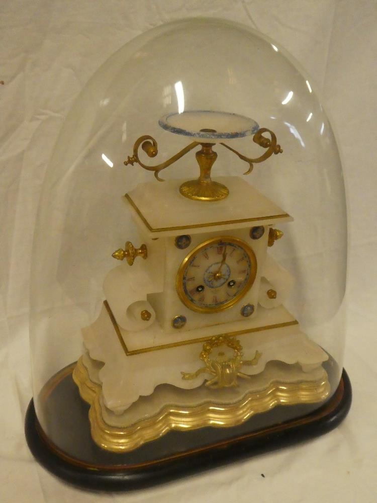 A 19th Century French gilt mounted marble mantel clock with circular dial in ornamental tapered - Image 3 of 3
