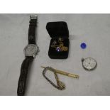A ladies 9ct gold wristwatch by Uno with elasticated strap, gentlemans wristwatch by Raymond Weil,