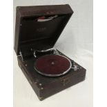 An old Alba "Eight O Eight" portable table top gramophone with chromium plated mounts in mottled