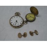 A gentlemans 9ct gold cased pocket watch with circular enamelled dial (af);