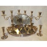 A selection of good quality silver plated ware including a pair of ornate silver plated three