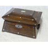 A 19th Century mother-of-pearl inlaid rosewood sarcophagus-shaped table box with hinged lid and