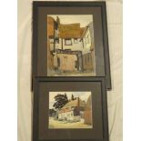 Jessie Hay - watercolours "Old Courtyard, 10" x 14" and "Timber and Thatch", 9" x 8",