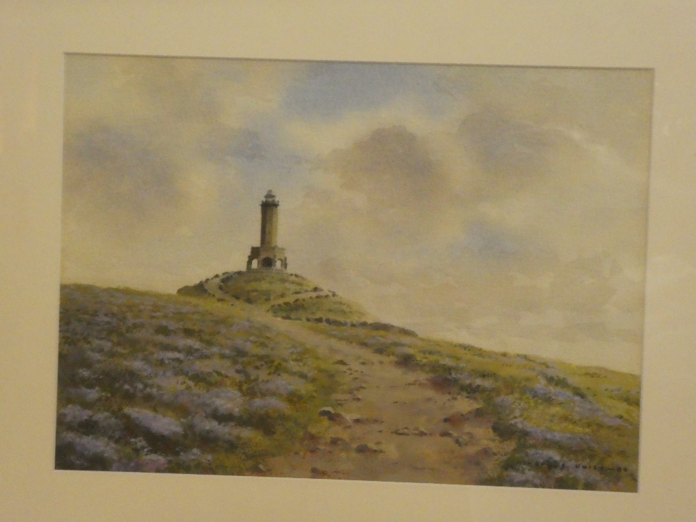Albert E Hurst - watercolour "Heather Time at Darwell Tower", signed, labelled to verso,