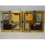 A pair of modern square abstract wood and acrylic panels,