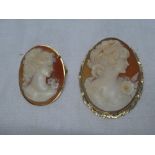 A 9ct gold mounted oval cameo brooch with female portrait and one other 9ct gold mounted cameo