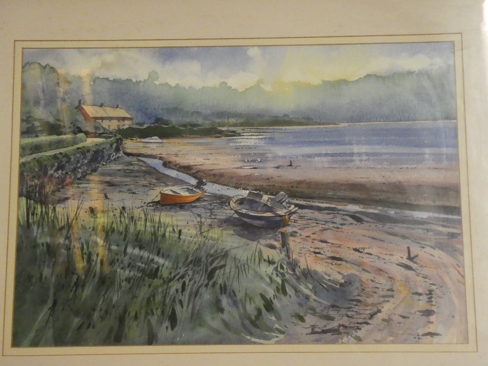 Tony Williams - watercolour "Boats at Bere Ferrers", labelled to verso,