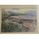 Tony Williams - watercolour "Boats at Bere Ferrers", labelled to verso,