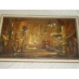 Ben Maile - oil on canvas London street scene with figures, signed,