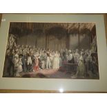 A pair of large coloured engravings depicting Queen Victoria's wedding and procession,