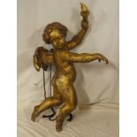 A large modern gilt painted suspended cherub figure,